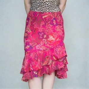 Chaps Floral hot Pink paisley print Ruffle Skirt